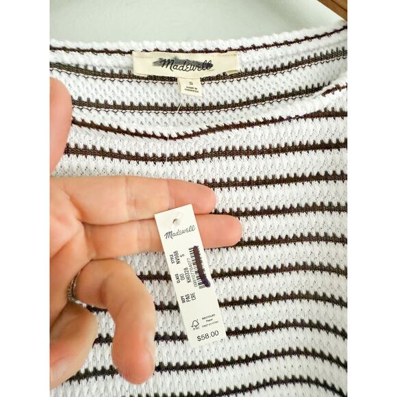 Madewell | NWT Embroidered Boxy Knit Tee in Stripe in Cream | Sz S - Picture 6 of 9